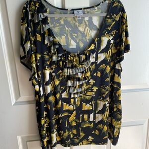 Worthington Yellow and Black Ruffled Blouse Size 3X
